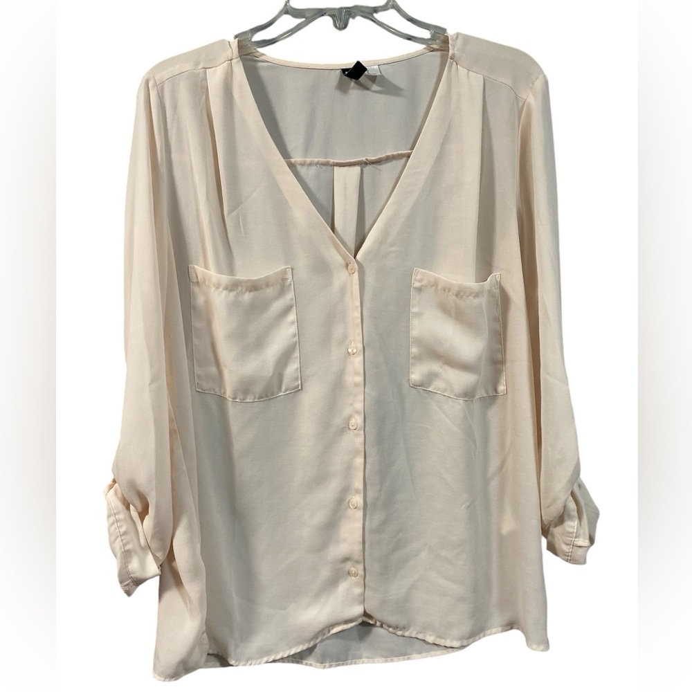 H&M Slightly Sheer Light Pink Button Up Shirt Size 14